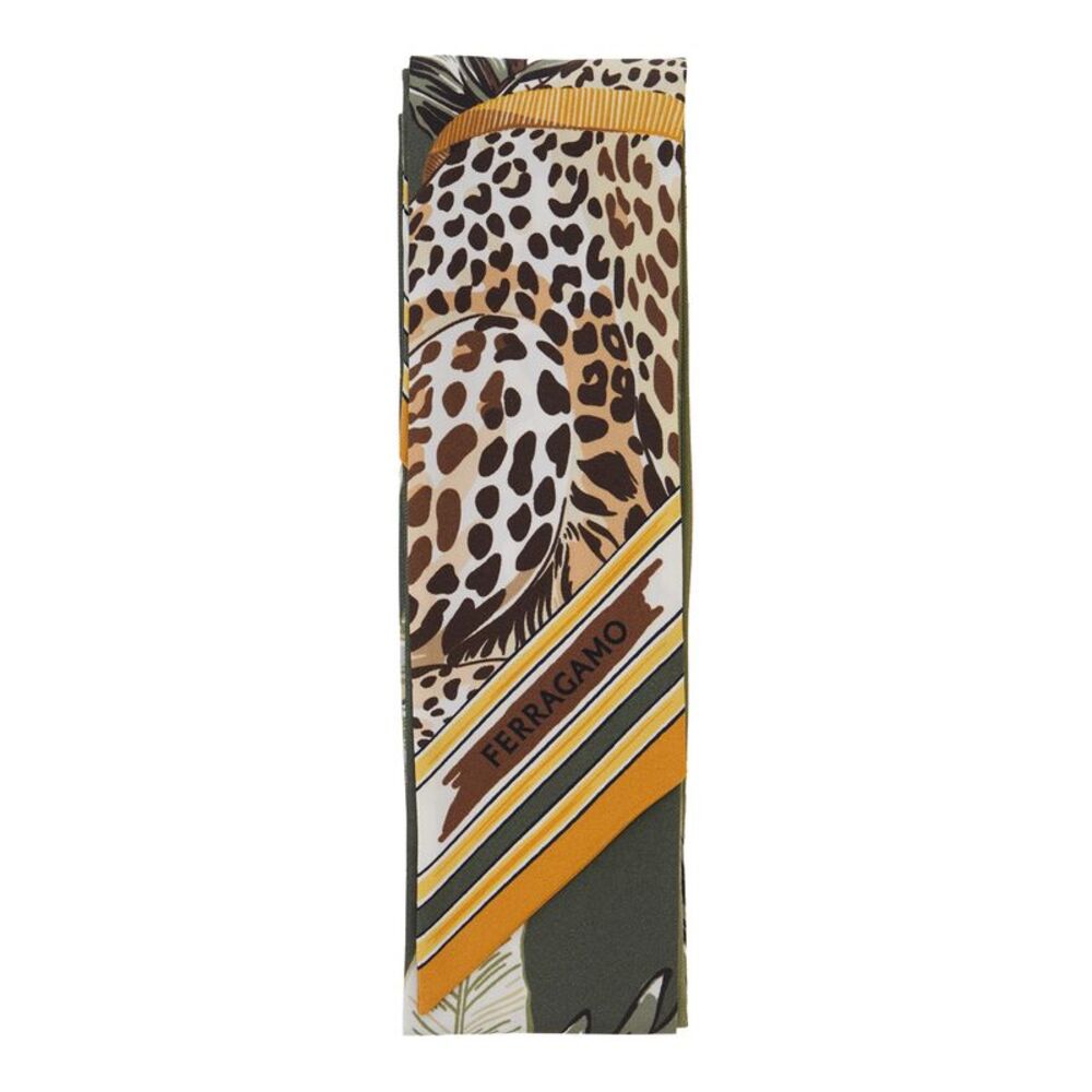 Ferragamo Women Scarf 'Twilly' Green With Printed Silk Motif For Women